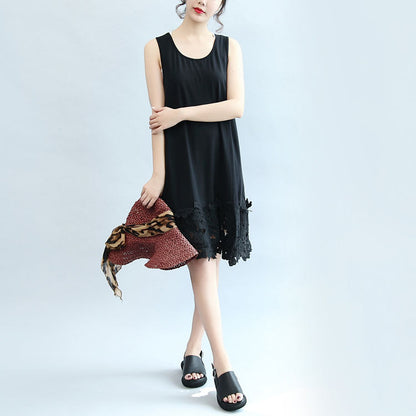 Summer Black Stylish Cotton Sundress Oversize Dresses O Neck Maxi Dress