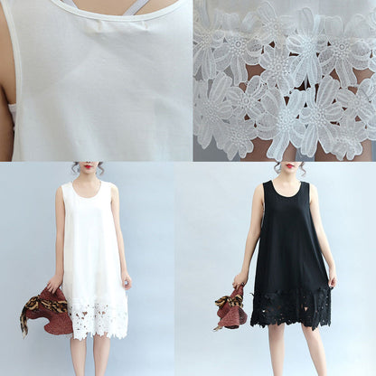 Summer Black Stylish Cotton Sundress Oversize Dresses O Neck Maxi Dress
