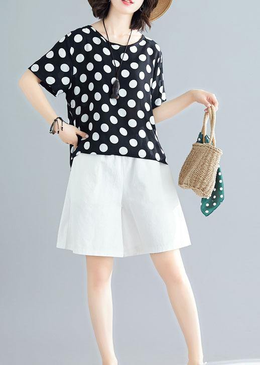 Summer Blended Two Pieces Black Dotted Tops and White Shorts