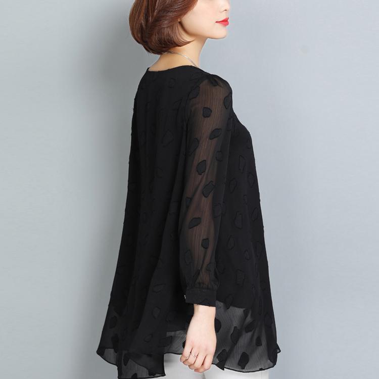 Summer Black Lace T Shirt Loose Long Sleeve Tops