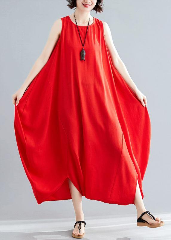 Summer Cotton Red Loose Jumpsuit Pants Stylish Sleeveless Harem Pants