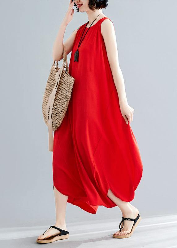 Summer Cotton Red Loose Jumpsuit Pants Stylish Sleeveless Harem Pants