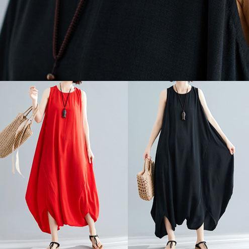 Summer Cotton Red Loose Jumpsuit Pants Stylish Sleeveless Harem Pants