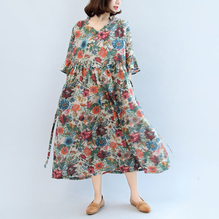 Summer Cotton Blend Sundress Oversize Bracelet Sleeved Maxi Dress