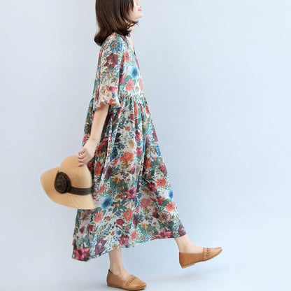 Summer Cotton Blend Sundress Oversize Bracelet Sleeved Maxi Dress