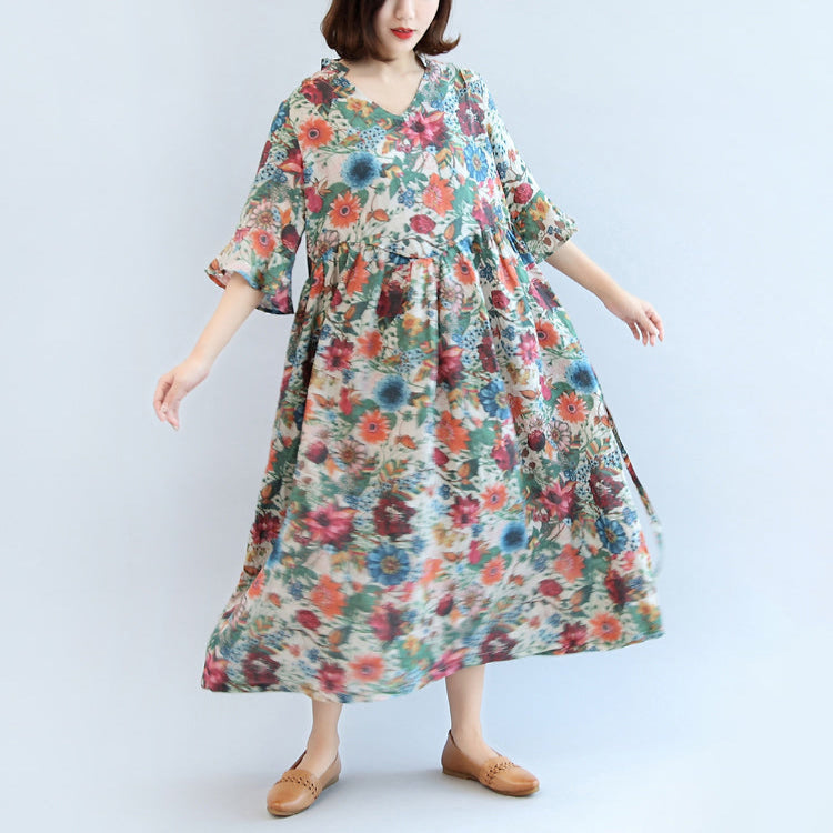 Summer Cotton Blend Sundress Oversize Bracelet Sleeved Maxi Dress