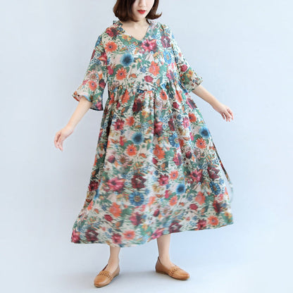 Summer Cotton Blend Sundress Oversize Bracelet Sleeved Maxi Dress