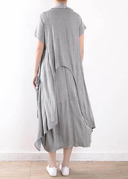 Summer New Gray Original Design Striped Dress Long Dresses and Vest Outside Wearing Suit