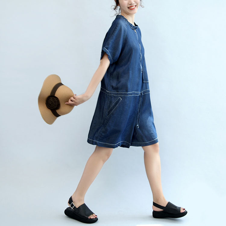 Summer New Navy Stylish Cotton Short Sleeve Tops and Jumpsuit Shorts