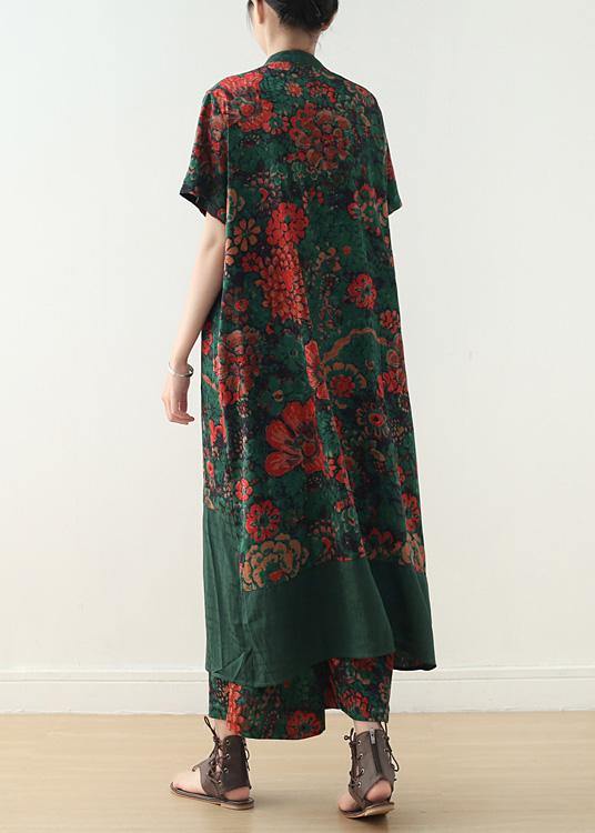 Summer Silk Blended Two Pieces V Neck Short Sleeve Cardigan With Elastic Waist Wide Leg Pants