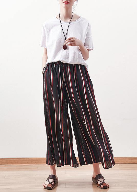 Summer Striped Chiffon Elastic Waist Wide Leg Pants