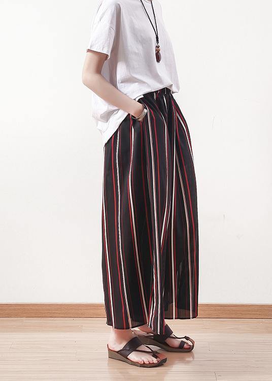Summer Striped Chiffon Elastic Waist Wide Leg Pants