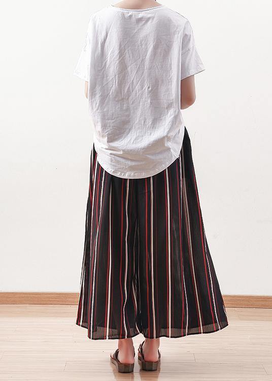 Summer Striped Chiffon Elastic Waist Wide Leg Pants