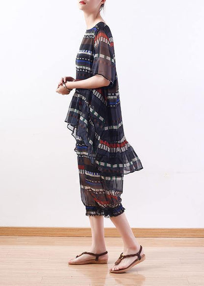 Summer Chiffon Tops and Crop Pants Two Pieces