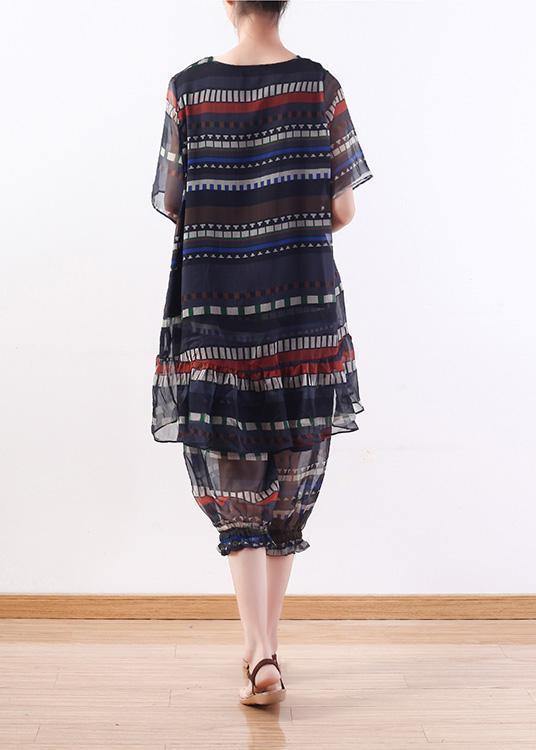 Summer Chiffon Tops and Crop Pants Two Pieces