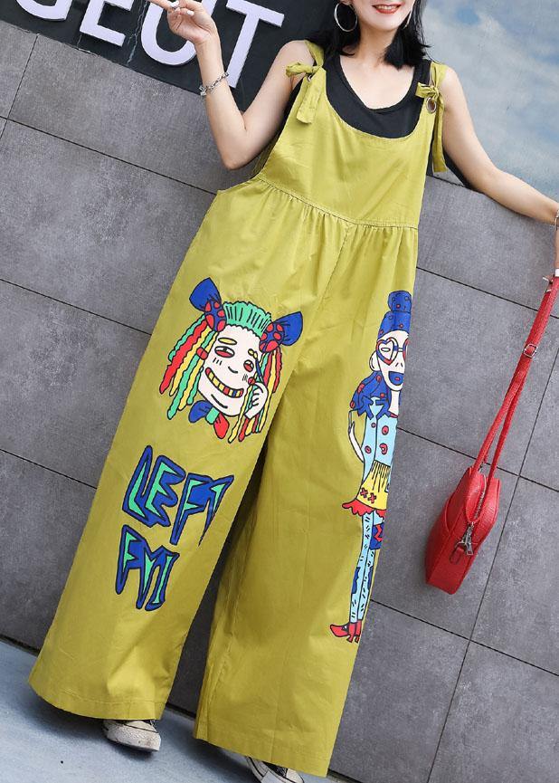 Summer Yellow Cotton Cartoon Prints Jumpsuit Pants Jumpsuit Pants