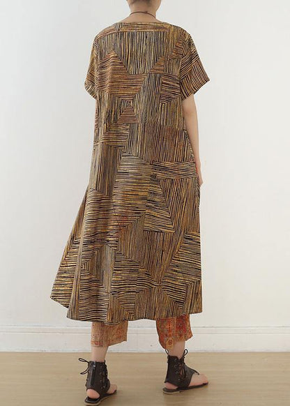 Summer Yellow Linen Short Sleeve Shirt Dress With Wide Leg Pants