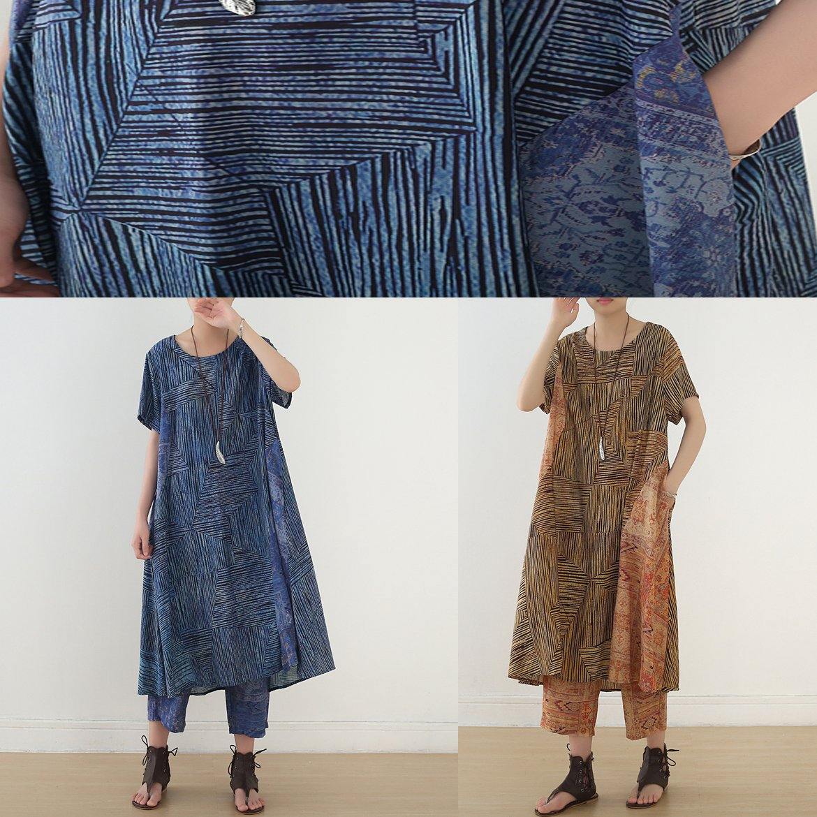 Summer Yellow Linen Short Sleeve Shirt Dress With Wide Leg Pants