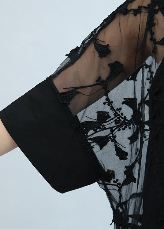Summer Black Embroidery Lace Dresses Maxi Dress