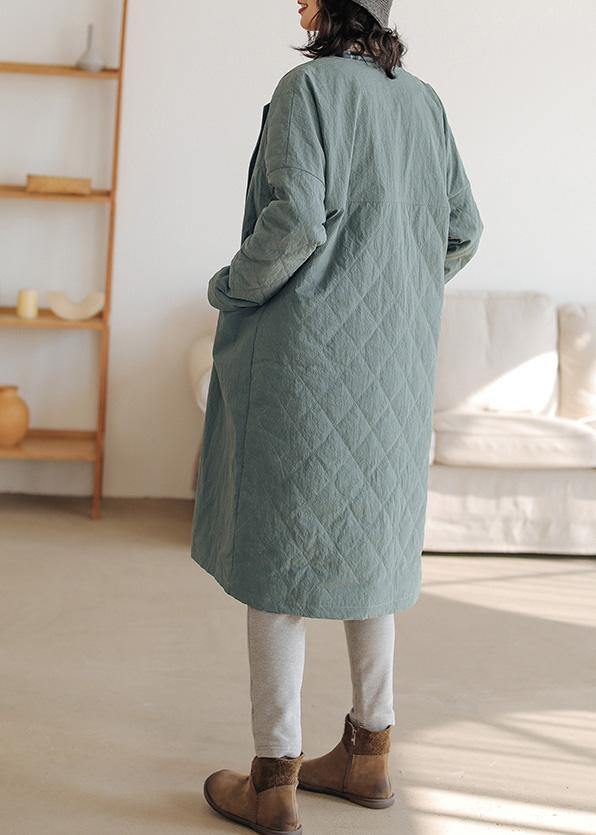 Thick Loose Fitting Warm Coat Gray Green O Neck Thick Coats