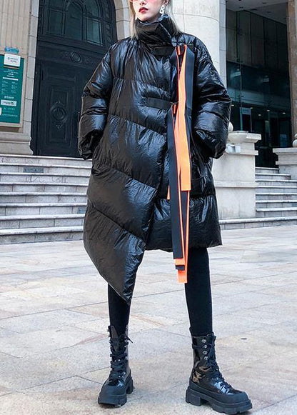 Thick Black Parkas for Clothing Stand Collar Patchwork Winter Coats