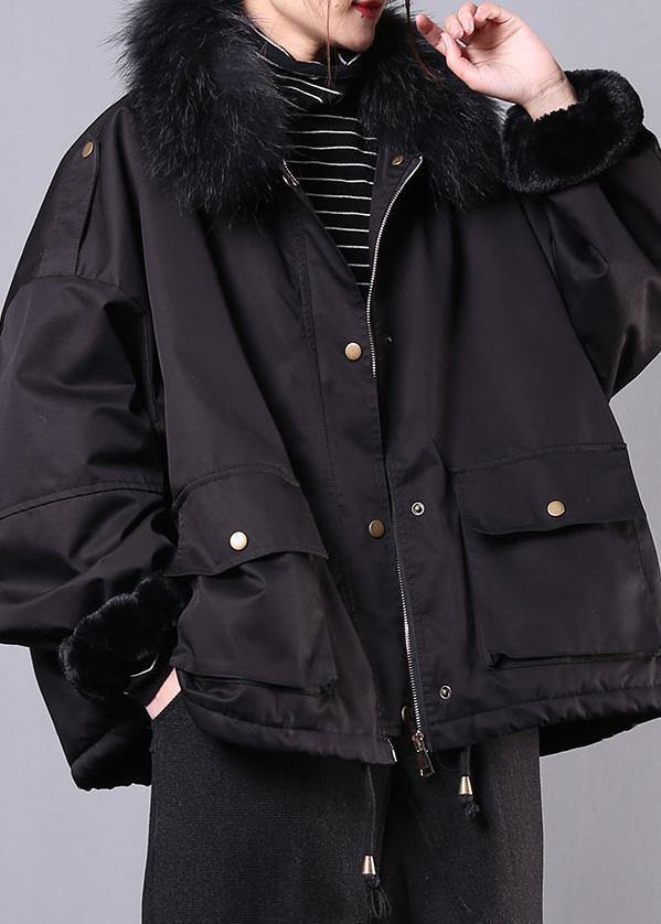Thick Black Outfit Oversize Jackets & Coats Pockets Faux Fur Collar Overcoat