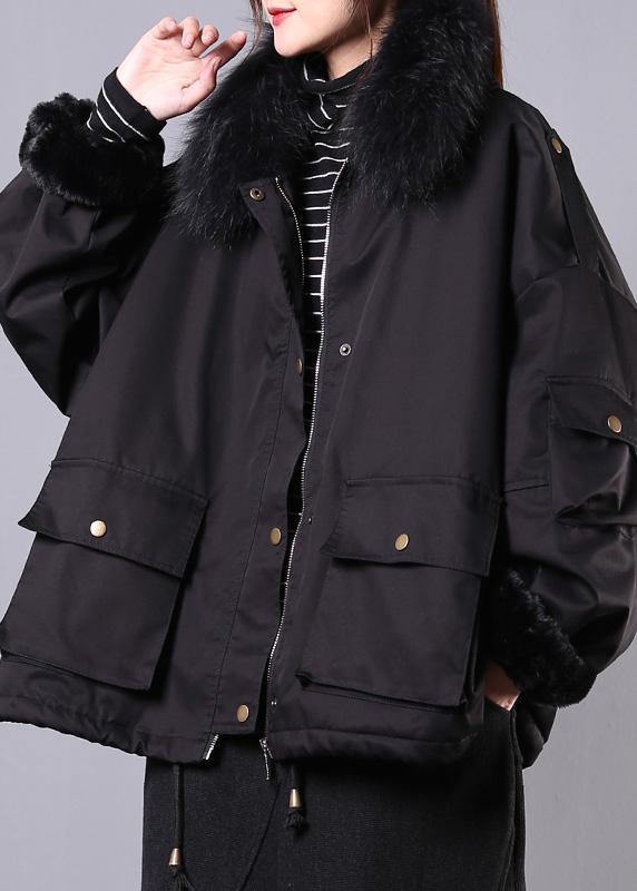 Thick Black Outfit Oversize Jackets & Coats Pockets Faux Fur Collar Overcoat