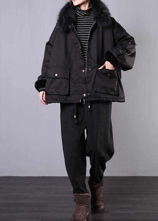 Thick Black Outfit Oversize Jackets & Coats Pockets Faux Fur Collar Overcoat
