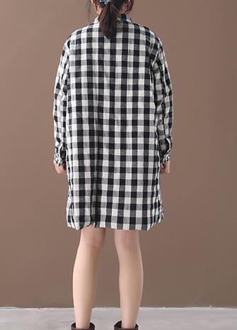 Thick Black White Plaid Winter Coats Warm Stand Collar Pockets Overcoat