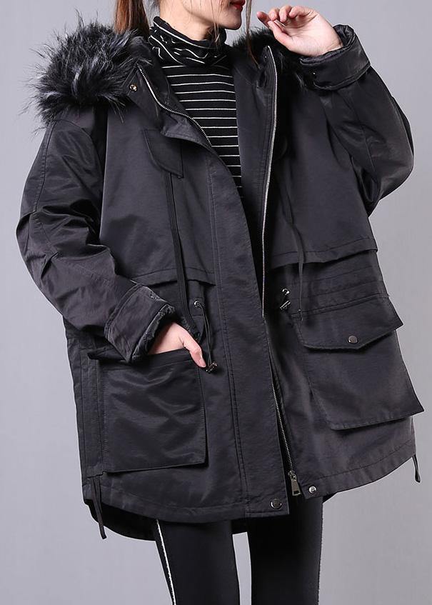 Thick Black Winter Parkas Oversize Down Jacket Hooded Fur Collar Overcoat