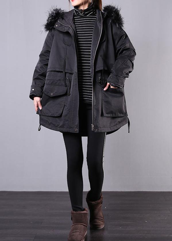 Thick Black Winter Parkas Oversize Down Jacket Hooded Fur Collar Overcoat