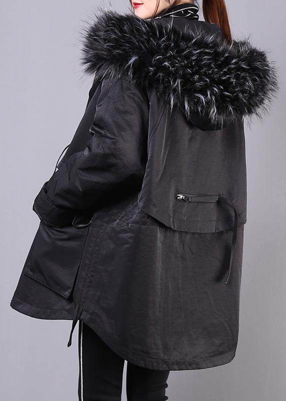 Thick Black Winter Parkas Oversize Down Jacket Hooded Fur Collar Overcoat
