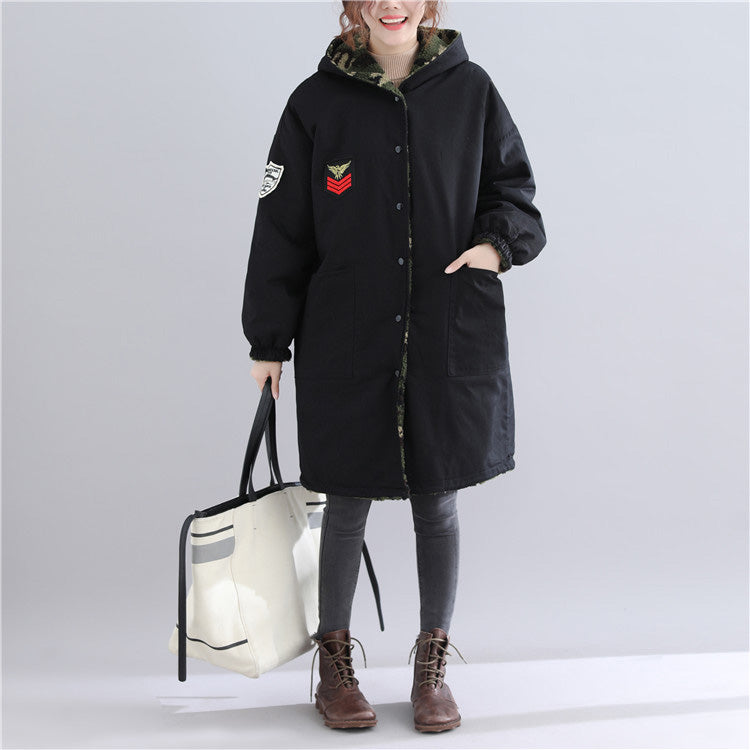 Thick Black Winter Parkas Hooded Snow Jackets Fine Pockets Winter Coats