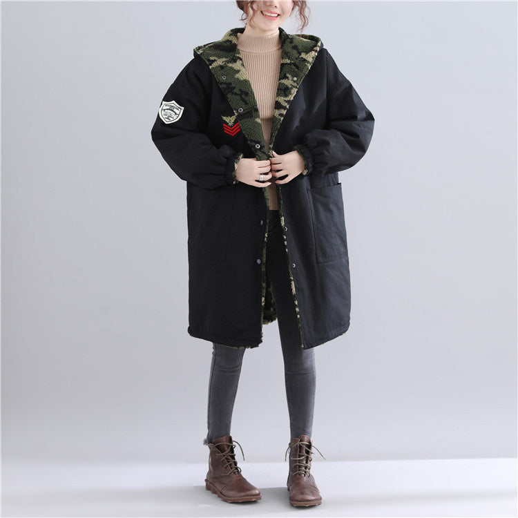 Thick Black Winter Parkas Hooded Snow Jackets Fine Pockets Winter Coats