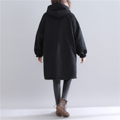 Thick Black Winter Parkas Hooded Snow Jackets Fine Pockets Winter Coats