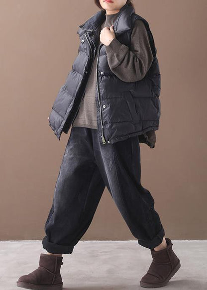 Thick Black Parka Oversized Down Jacket Sleeveless Stand Collar Winter Short Outwear
