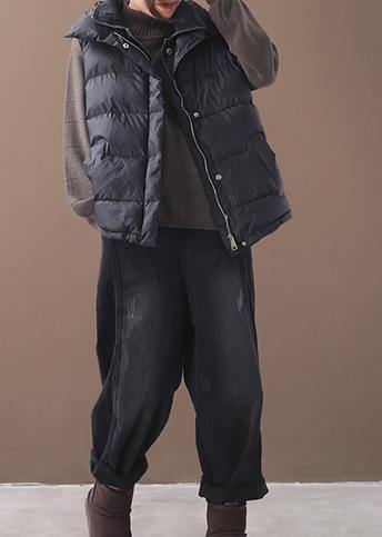Thick Black Parka Oversized Down Jacket Sleeveless Stand Collar Winter Short Outwear
