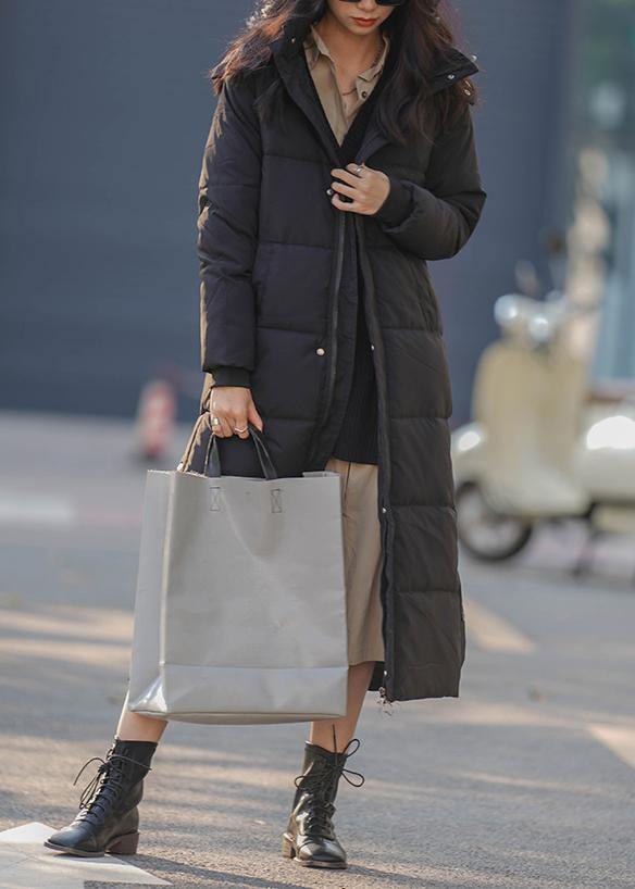 Thick Black Parka Warm Winter Coat Hooded Zippered Winter Outwear