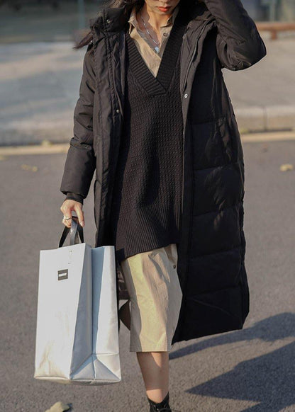 Thick Black Parka Warm Winter Coat Hooded Zippered Winter Outwear