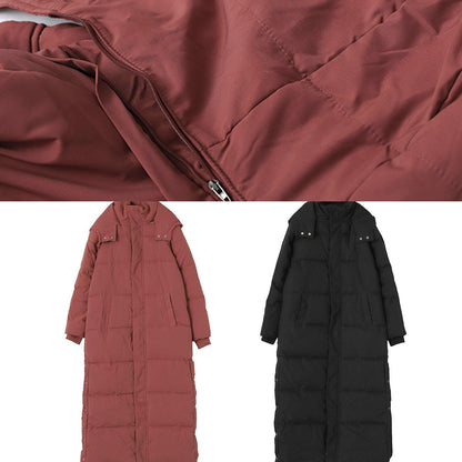 Thick Black Parka Warm Winter Coat Hooded Zippered Winter Outwear