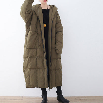 Thick Blackish Green Puffers Jackets Clothing Down Coat Hooded Overcoat Warm Thick