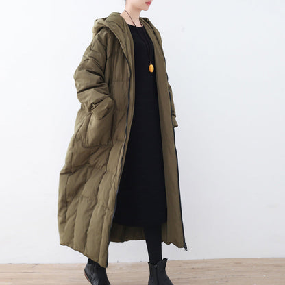 Thick Blackish Green Puffers Jackets Clothing Down Coat Hooded Overcoat Warm Thick