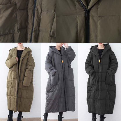 Thick Blackish Green Puffers Jackets Clothing Down Coat Hooded Overcoat Warm Thick