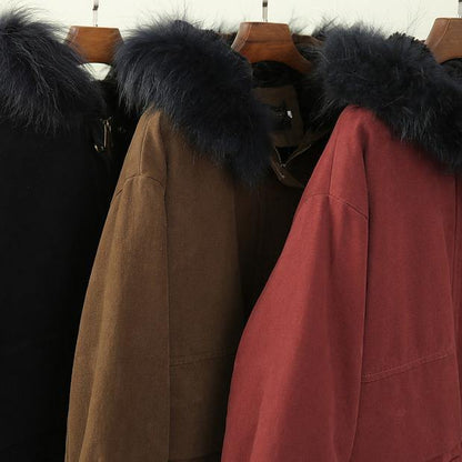 Thick Brown Winter Parkas Snow Jackets Winter Faux Fur Collar Overcoat