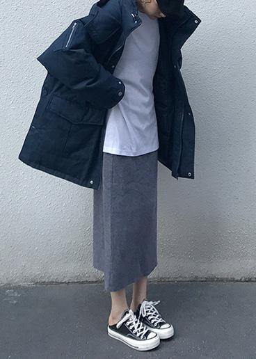 Thick Dark Blue Parkas Down Jacket Winter Outwear Hooded