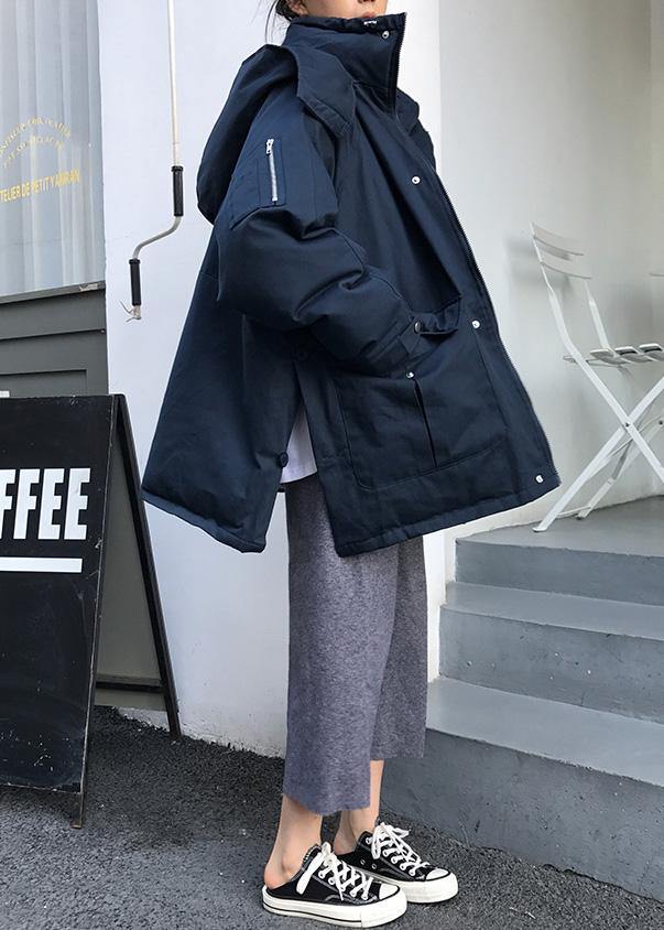 Thick Dark Blue Parkas Down Jacket Winter Outwear Hooded