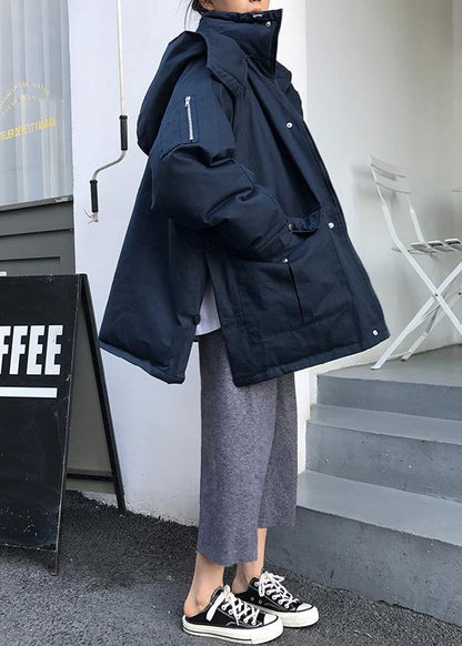 Thick Dark Blue Parkas Down Jacket Winter Outwear Hooded