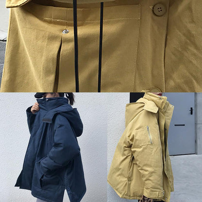 Thick Dark Blue Parkas Down Jacket Winter Outwear Hooded
