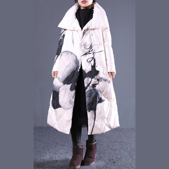 Thick Light Nude Print Quilted Coat Stand Collar Puffers Jackets Pockets Zippered Puffers Jackets