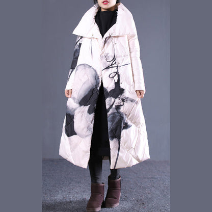 Thick Light Nude Print Quilted Coat Stand Collar Puffers Jackets Pockets Zippered Puffers Jackets